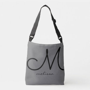 su bolsa gris de tote con nombre y inicial