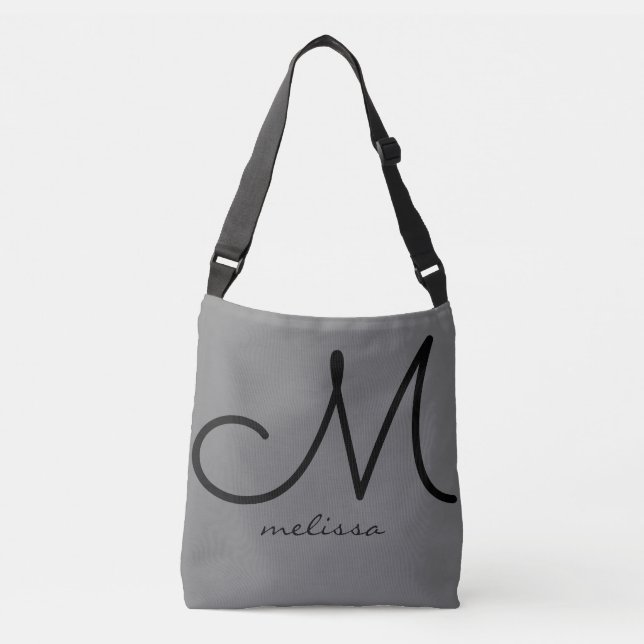 su bolsa gris de tote con nombre y inicial (Anverso)
