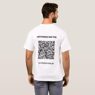 Su código QR y la promoción de camisetas con texto