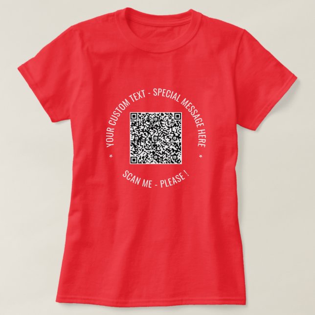Su código QR y texto Personalizado camiseta person (Diseño del anverso)