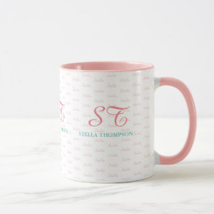 su elegante taza rosa con monograma