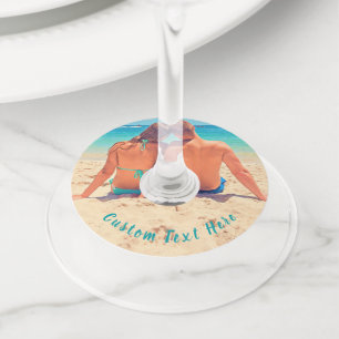 Su etiqueta de vidrio de vino fotográfico con text
