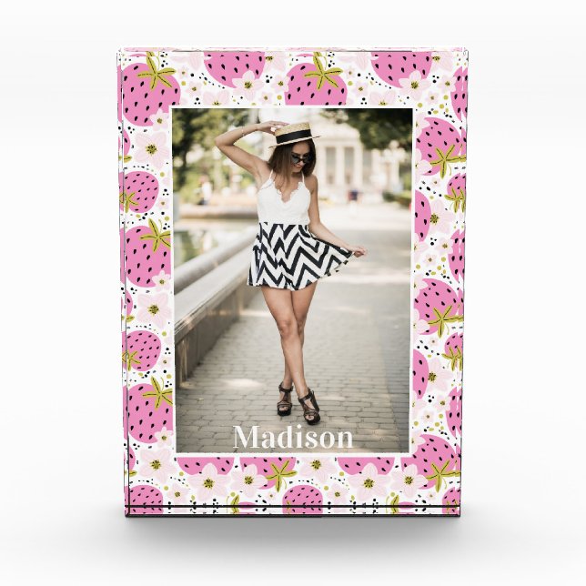 SU FOTO Pink Strawberries Nombre personalizado (Anverso)