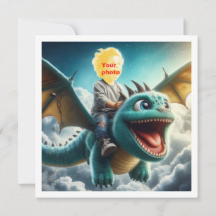 Su hijo volando en un dragón azul, tarjeta de drag