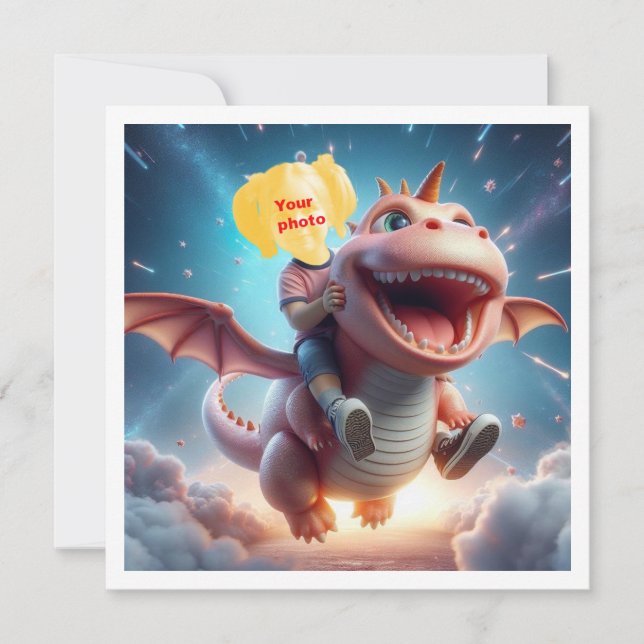 Su hijo volando en un dragón rosa, tarjeta de drag (Anverso)