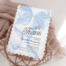 Su Invitación de Gemelos Azul Coquette Lazo