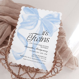 Su Invitación de Gemelos Azul Coquette Lazo