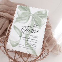 Su Invitación de Gemelos Sage Coquette Bow Baby