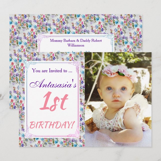 SU INVITACIÓN DEL PRIMER CUMPLEAÑOS (Anverso / Reverso)