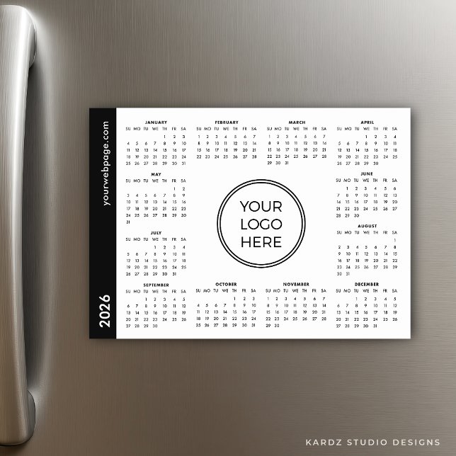 Su logotipo aquí calendario magnético blanco 2026 (Calendar shown in 5 x 7 inches)