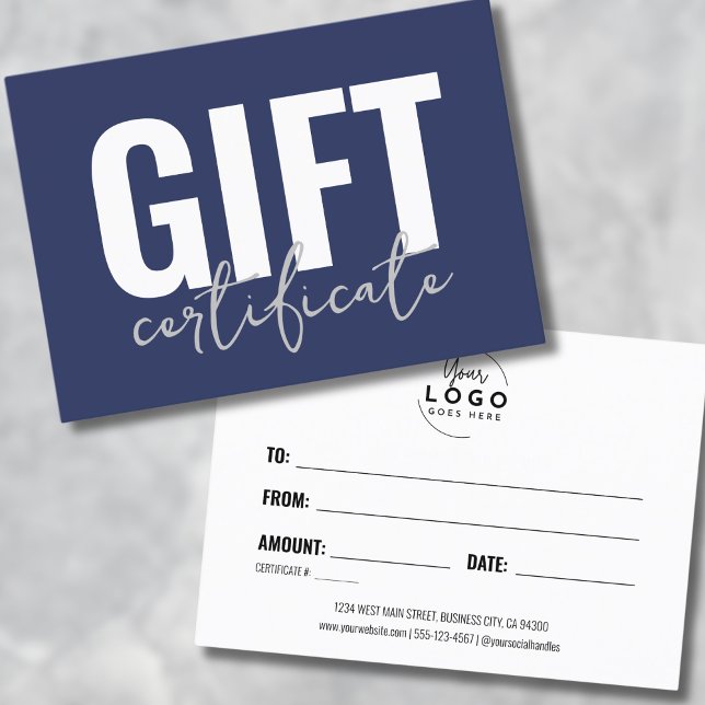 Su logotipo Certificado de regalo para empresas az (Your Logo Navy Blue Business Gift Certificate)