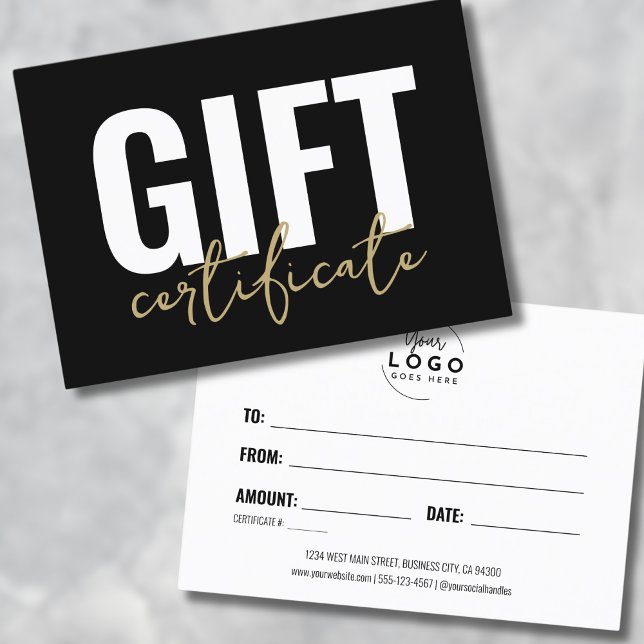 Su logotipo Certificado de regalo para empresas de (Your Logo Black Gold Business Gift Certificate)