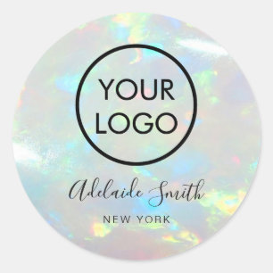 su logotipo en opal photo classic round pegatina