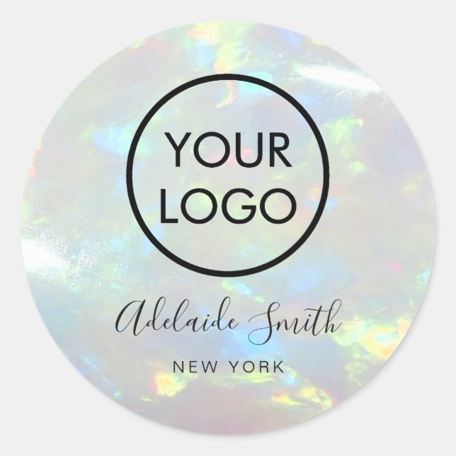 su logotipo en opal photo classic round pegatina (Anverso)