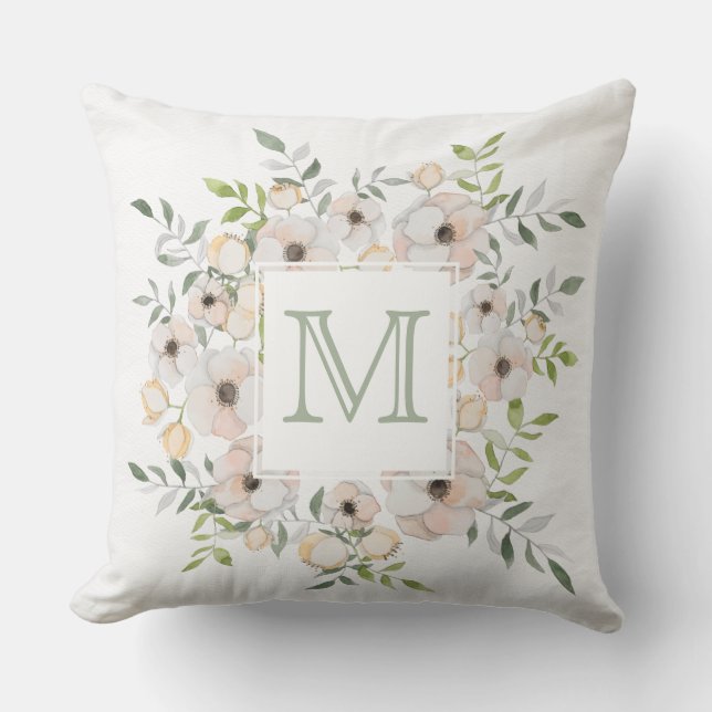 Su Monograma en el marco florido arroja almohada (Anverso)