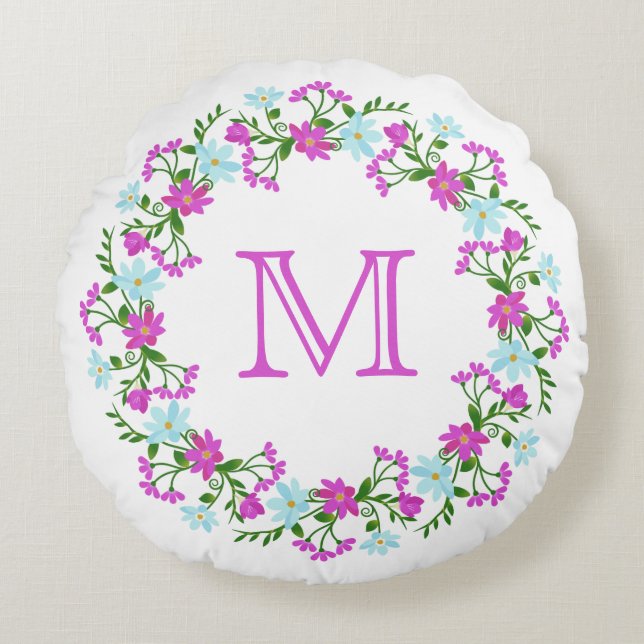 Su Monograma en el marco florido arroja almohada (Anverso)