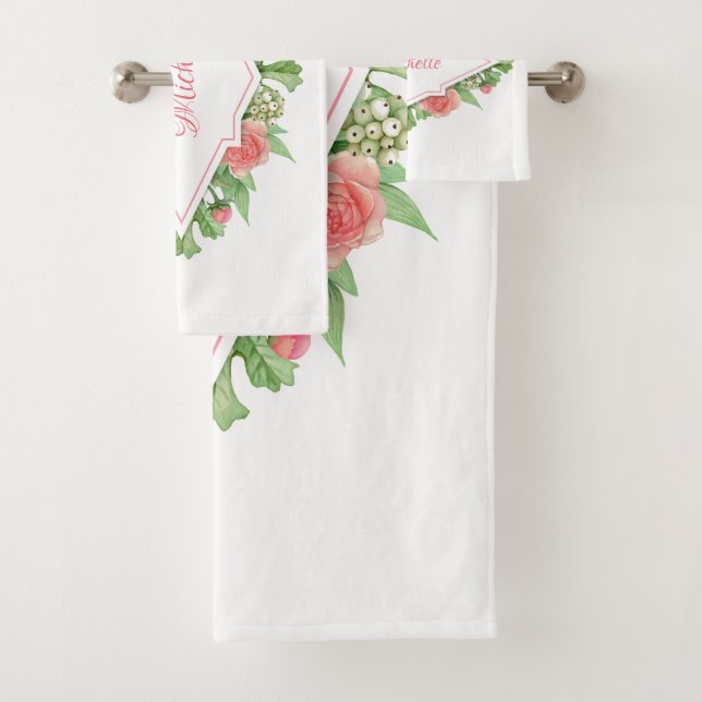 Su monograma en la toalla de marco de flores (In situ)