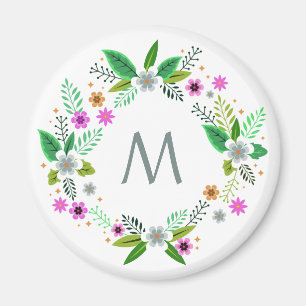 Su monograma en un imán de marco de flores