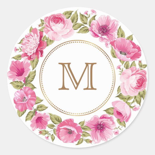 Su monograma en un marco de flores pegatinas (Anverso)