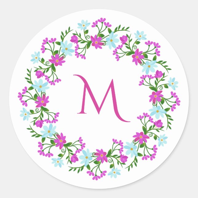 Su monograma en un marco de flores pegatinas (Anverso)