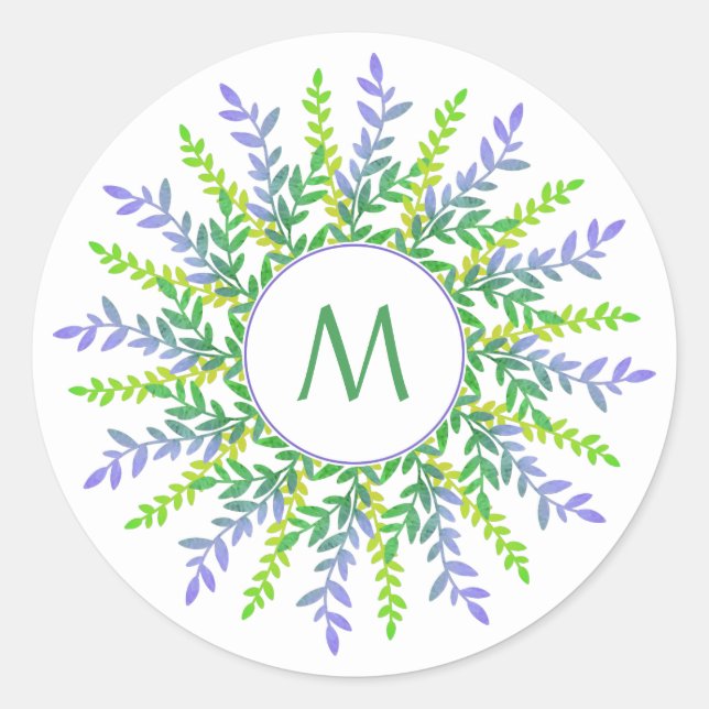 Su monograma en un marco foliar pegatinas (Anverso)