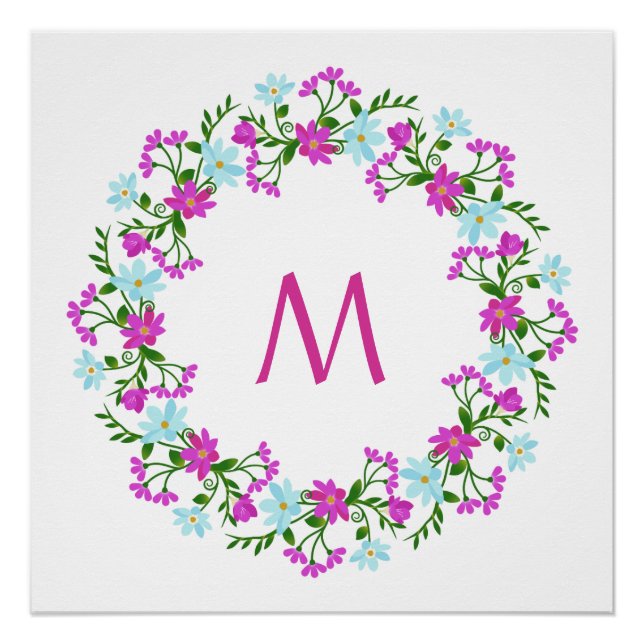 Su Monograma en un poster personalizado de Flores (Anverso)
