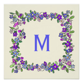Su Monograma en un poster personalizado de Flores