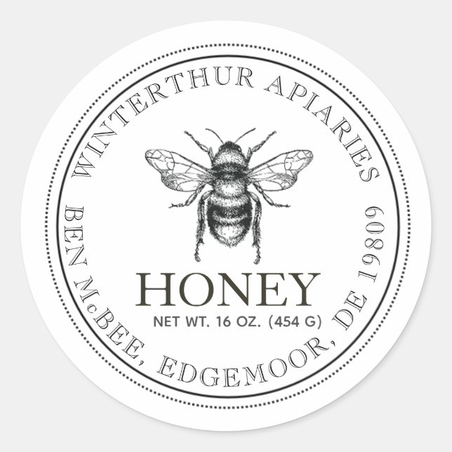 Su Nombre Aquí Etiqueta De Abeja De Miel Blanca Ed (Anverso)