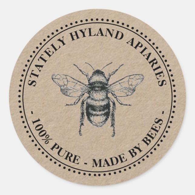 Su Nombre Aquí Kraft Vintage Bee Honey Pegatina (Anverso)