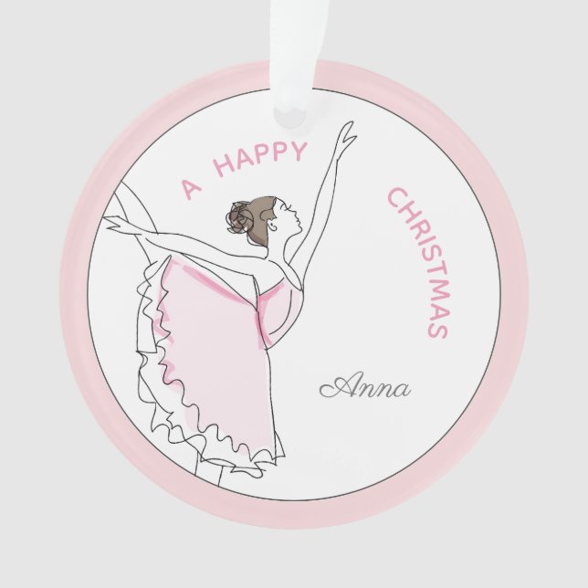Su nombre aquí Ornamento de Navidad Ballerina Rosa (Anverso)