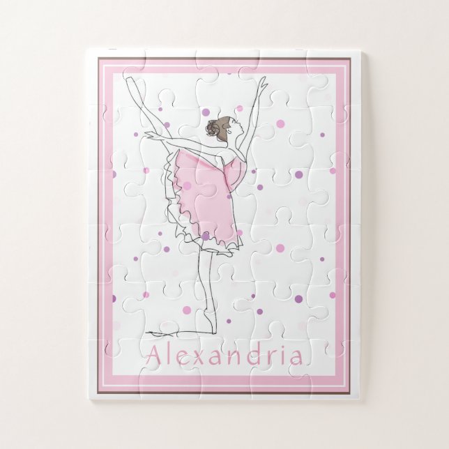 Su Nombre Aquí Pink Ballerina Polka Dot Puzzle (Vertical)