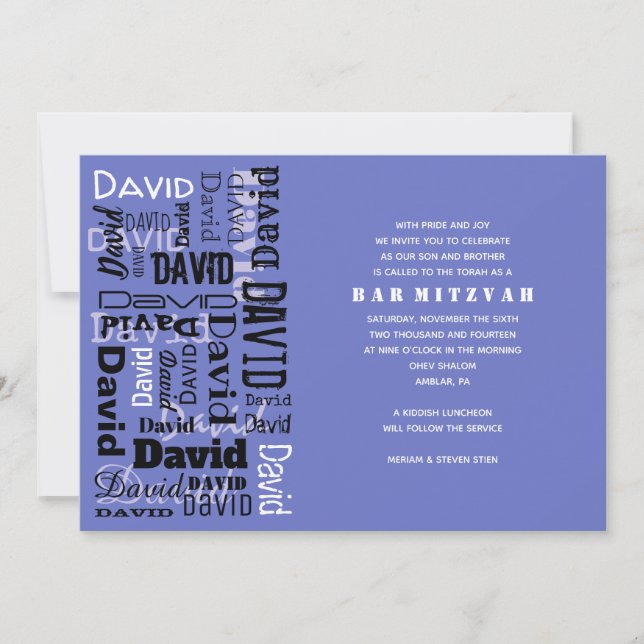 SU NOMBRE Bar Bat Mitzvah Invitación (Anverso)