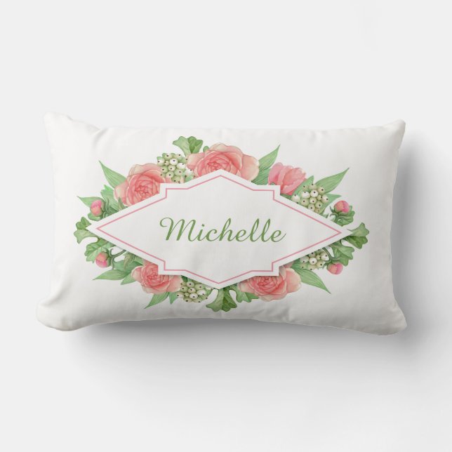 Su nombre en un marco florido lanza almohadas (Anverso)