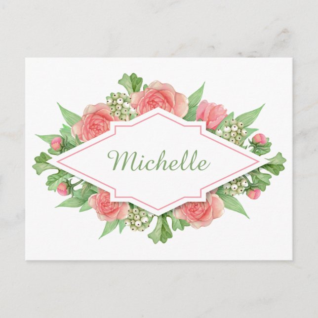 Su nombre en una postal de marco de flores (Anverso)