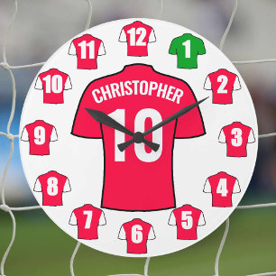 Su nombre reloj de fútbol - rojo y blanco