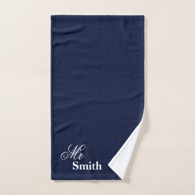 Su nombre Sr. Smith White Typography Navy (Toalla de mano)