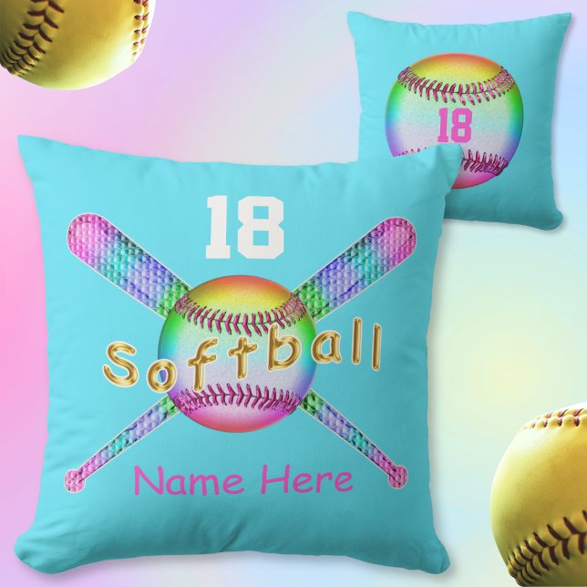 SU NOMBRE y NÚMERO en las almohadas frescas del (Softball pillow. Personalized softball gifts. Senior night softball gifts. Softball bedroom decor.)
