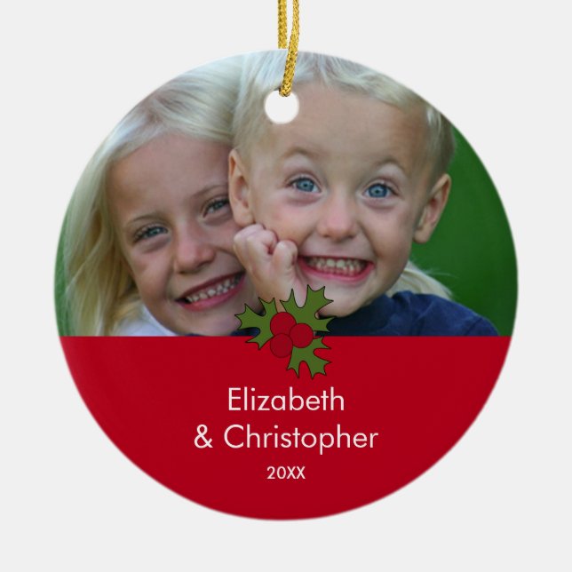 Su ornamento del navidad del marco del acebo de la (Frente)