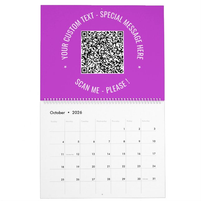 Su Personalizado de código QR Calendario de texto  (Oct 2026)