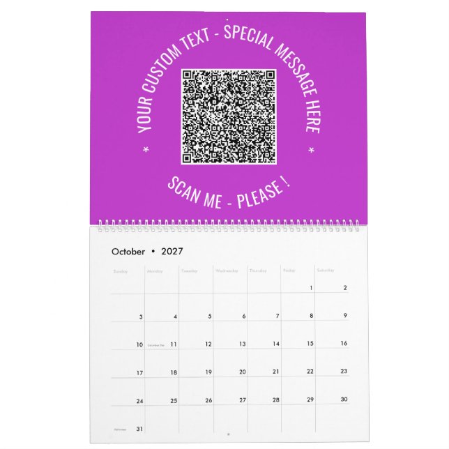 Su Personalizado de código QR Calendario de texto  (Oct 2027)