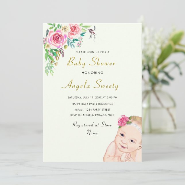 Su plantilla de invitación a Baby Shower de corte  (Anverso de pie)