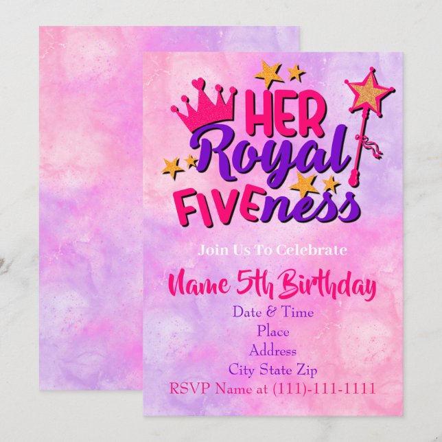 Su plantilla real de invitación de cumpleaños para (Anverso / Reverso)