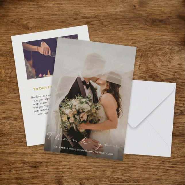 Su tarjeta de agradecimiento a la foto de su boda (Your wedding photo thank you card.)