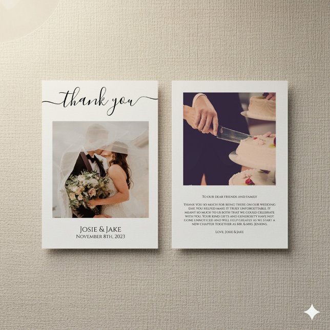 Su tarjeta de agradecimiento al boda minimalista (Your photos minimalist wedding thank you card.)