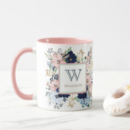 Su taza favorita de monograma rosa y azul