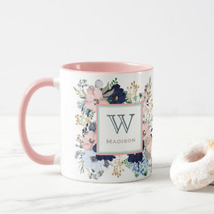 Su taza favorita de monograma rosa y azul