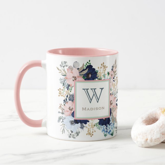Su taza favorita de monograma rosa y azul (Con donut)