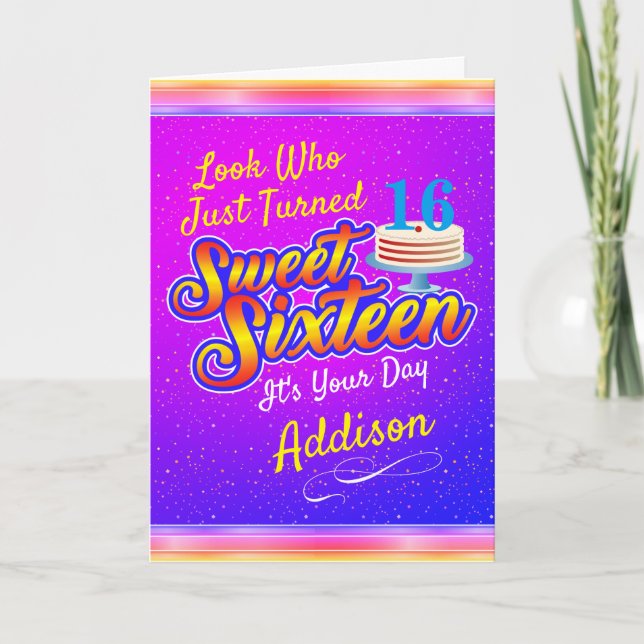 (Su Texto) Dulce Tarjeta de Cumpleaños 16 (Anverso)
