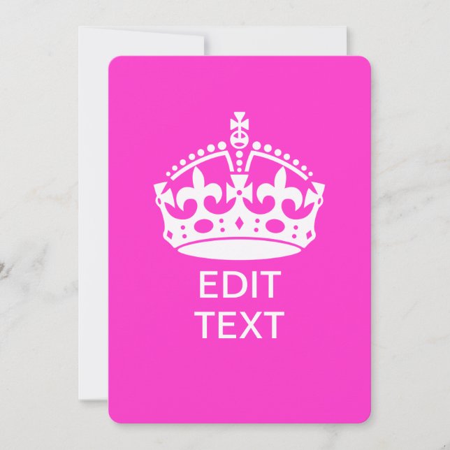Su Texto en Corona Keep Calm Rosa Fucsia (Anverso)