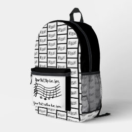 Su texto en mochilas personalizadas con notas musi